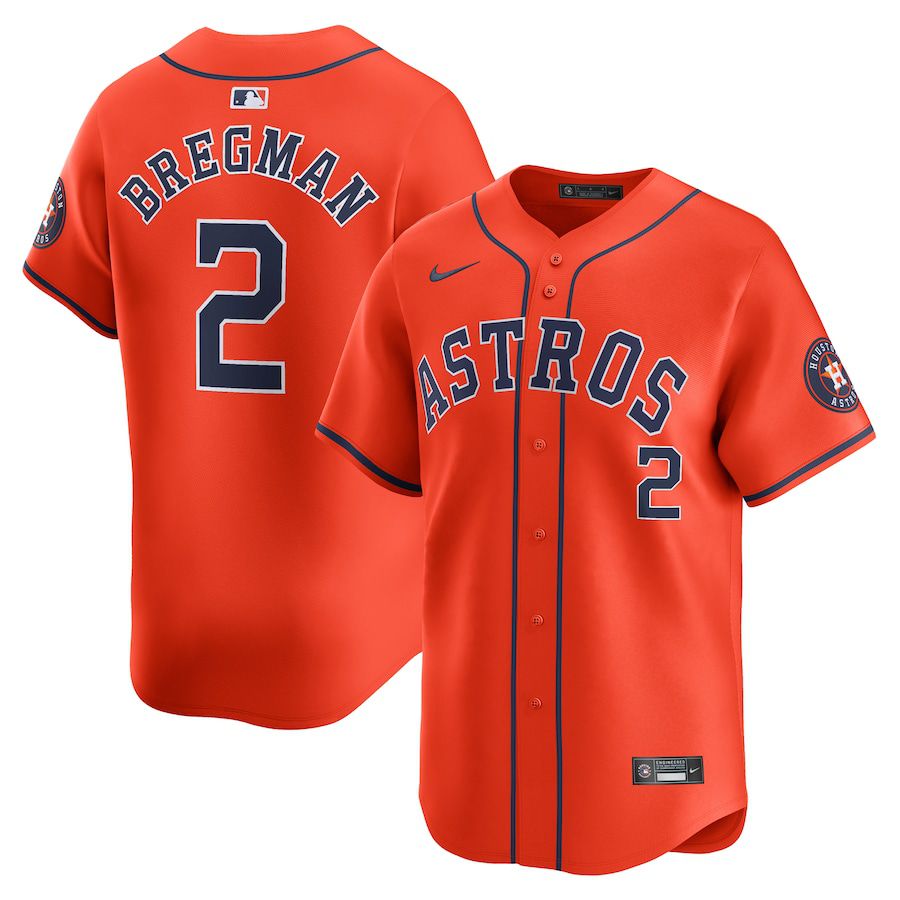 Men Houston Astros 2 Alex Bregman Nike Orange Alternate Limited Player MLB Jersey